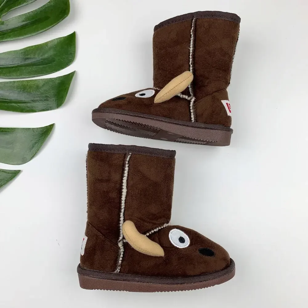 Lazy One Moose Boots Brown Pull On Lined Kids Boys Girls Size S 8 9